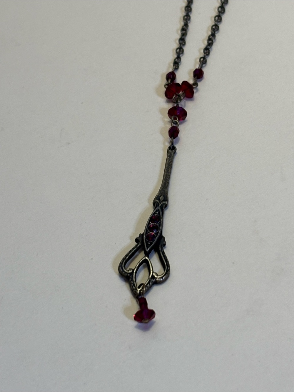 Robert Rose Brass Necklace with Ruby Red Crystal Accents 14”+2” - Picture 7 of 10